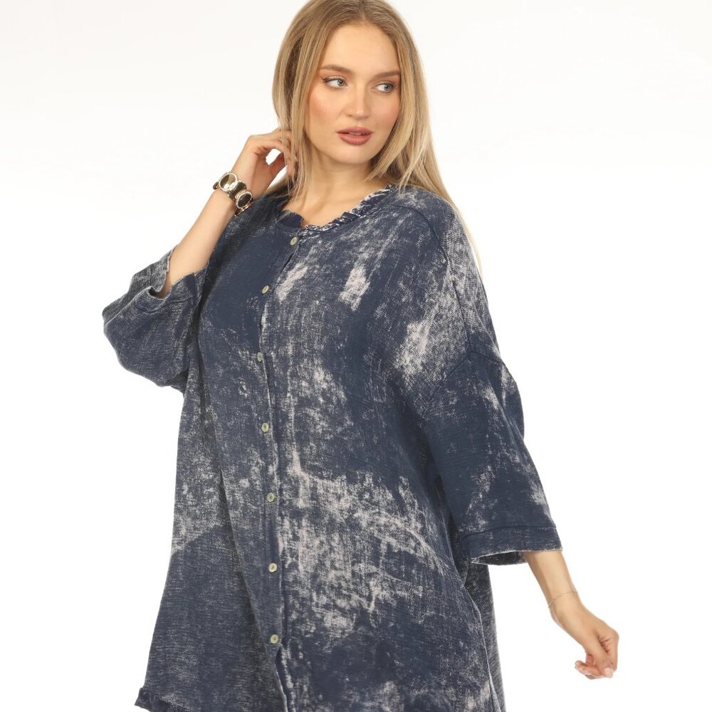 Denim jeans Mesh Exclusive Button Tunic Top